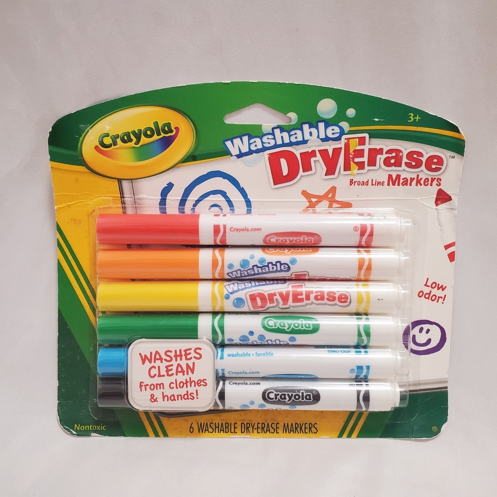 Crayola Washable Dry Erase Broad Line Whiteboard Markers Pack of 6 Nontoxic NEW